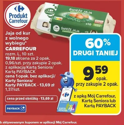 Jaja od kur z wolnego wybiegu CARREFOUR rozm. L promocja w Carrefour