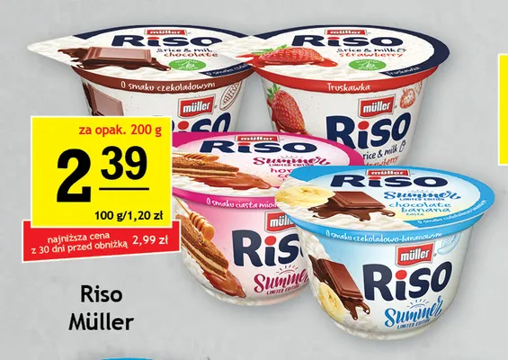 Deser ryżowy Riso Summer o smaku ciasta miodowego Müller promocja w Gram Market