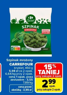 Szpinak mrożony Carrefour brykiet promocja w Carrefour Market