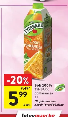 Sok 100% Tymbark Pomarańcza promocja w Intermarche