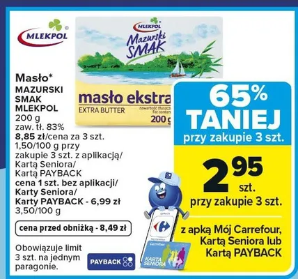 Masło Mazurski Smak masło ekstra Mlekpol promocja w Carrefour Market