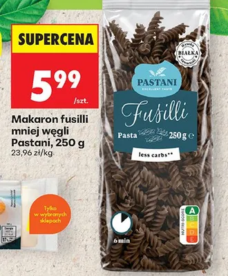 Makaron fusilli mniej węgli Pastani promocja w Biedronka