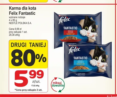 Karma dla kota Felix Fantastic 4-pak promocja w Marketvita
