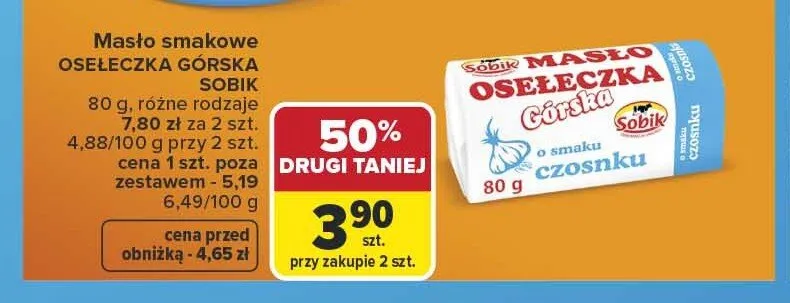 Masło smakowe Osełeczka Górska Sobik o smaku czosnku promocja w Carrefour