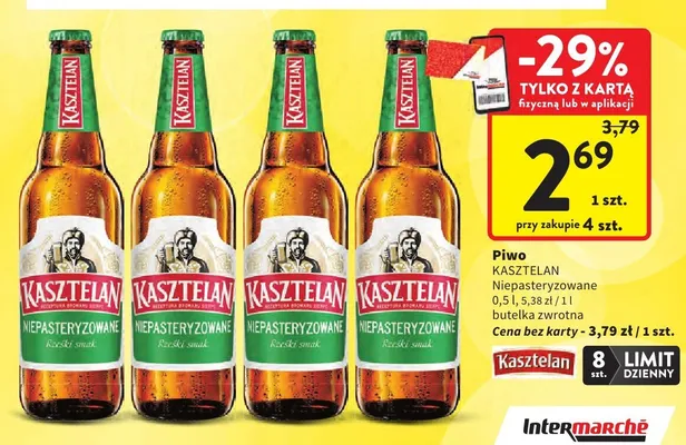 Piwo Kasztelan Niepasteryzowane promocja w Intermarche