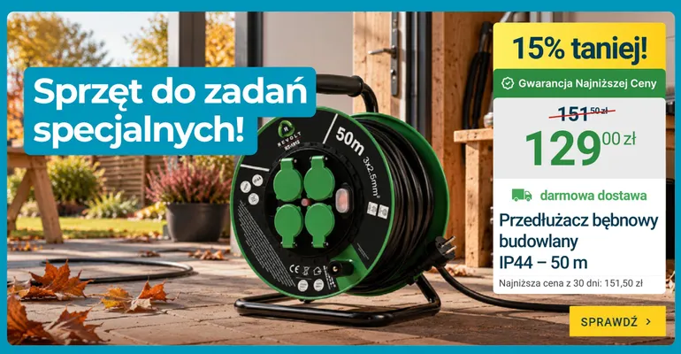Przedłużacz bębnowy budowlany IP44 50 m Revolt promocja w ERLI