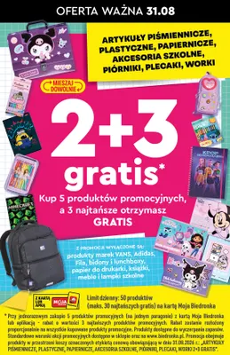 Artykuły piśmiennicze plastyczne papiernicze akcesoria szkolne piórniki plecaki worki promocja w Biedronka