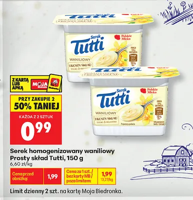 Serek homogenizowany waniliowy Prosty skład Tutti promocja w Biedronka
