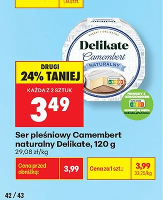Ser pleśniowy Camembert naturalny Delikate promocja w Biedronka