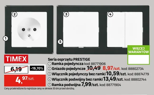 Włącznik podwójny bez ramki Timex Prestige promocja w Leroy Merlin