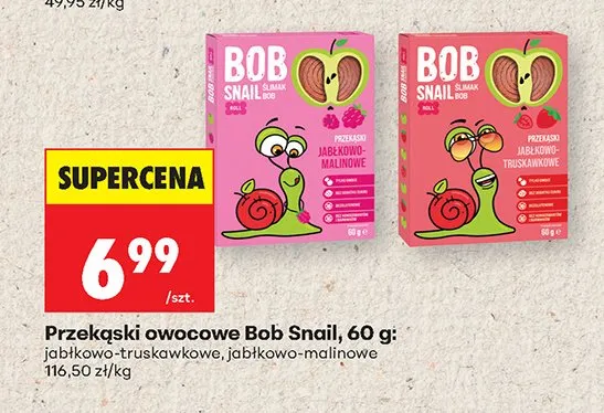 Przekąski owocowe Bob Snail jabłkowo-truskawkowe 60g promocja w Biedronka