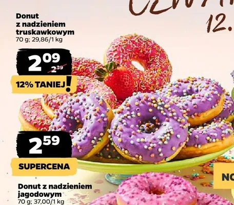 Donut z nadzieniem truskawkowym promocja w Netto
