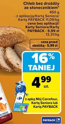 Chleb bez drożdży ze słonecznikiem Carrefour promocja w Carrefour