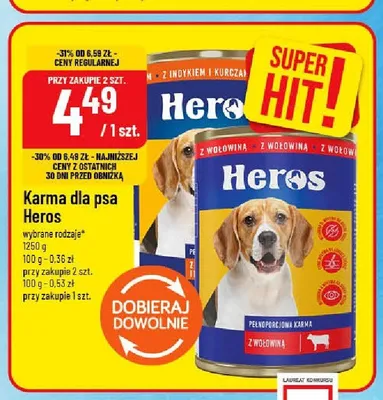 Karma dla psa Heros z indykiem i kurczakiem promocja w POLOmarket
