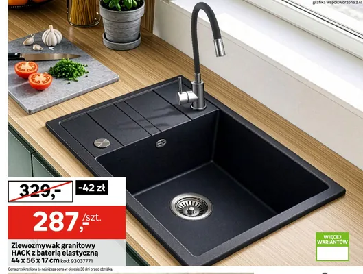 Zlewozmywak granitowy HACK z baterią elastyczną promocja w Leroy Merlin