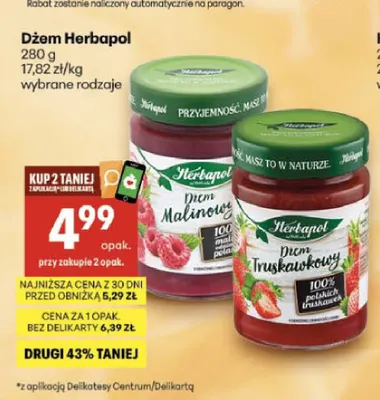 Dżem malinowy Herbapol promocja w Delikatesy Centrum