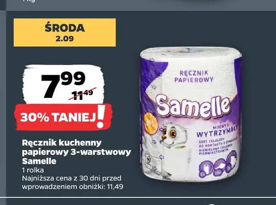 Ręcznik kuchenny papierowy 3-warstwowy Samelle promocja w Netto