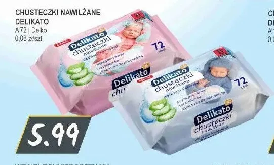 Chusteczki nawilżane dla dzieci i niemowląt Delikato z wyciągiem z aloesu promocja w Słoneczko