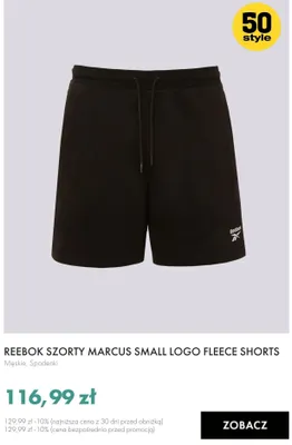 Spodenki męskie Reebok Marcus Small Logo Fleece Shorts promocja w 50 style