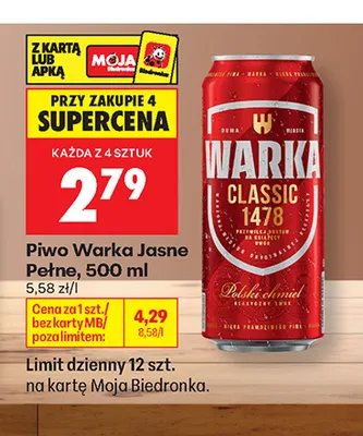Piwo Warka promocja w Biedronka