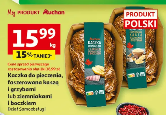 Kaczka do pieczenia, faszerowana kaszą i grzybami lub ziemniakami i boczkiem promocja w Auchan