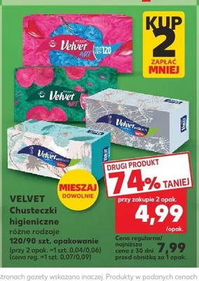 Chusteczki higieniczne Velvet 120 sztuk promocja w Kaufland