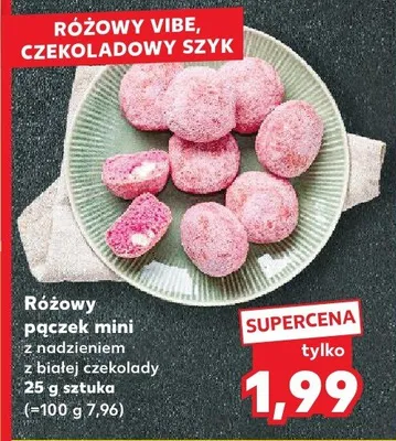 Różowy pączek mini z nadzieniem z białej czekolady promocja w Kaufland