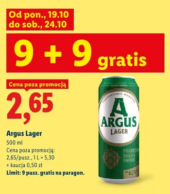 Piwo Argus Lager promocja w Lidl