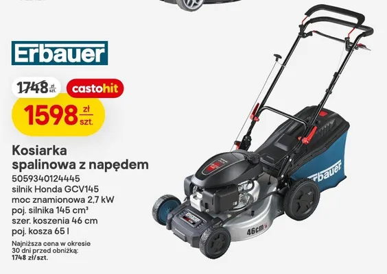 Kosiarka spalinowa z napędem Erbauer silnik Honda GCV145 145cm³ 2,7kW 46cm 65l promocja w Castorama