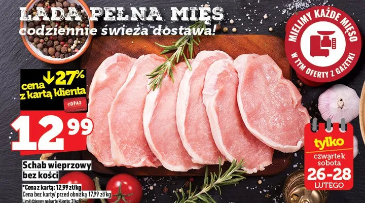 Schab wieprzowy bez kości promocja w TOPAZ