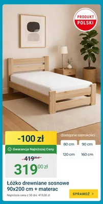 Łóżko drewniane sosnowe + materac promocja w ERLI