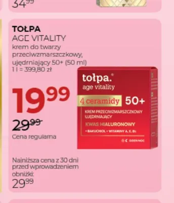 Krem do twarzy przeciwzmarszczkowy ujędrniający 50+ Tołpa Age Vitality promocja w Drogerie Jawa
