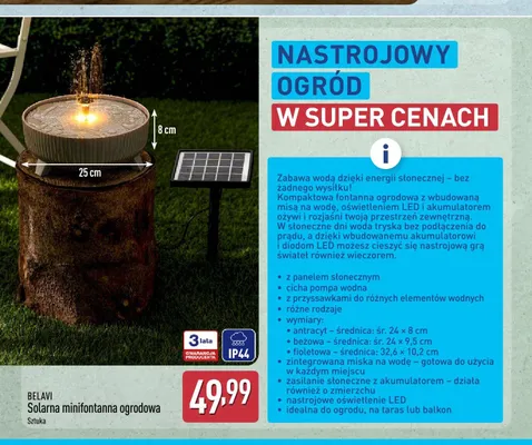 Solarna minifontanna ogrodowa Belavi promocja w Aldi