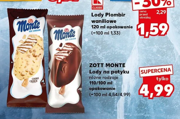 Lody na patyku Zott Monte Cookie Crunch 100 ml promocja w Kaufland