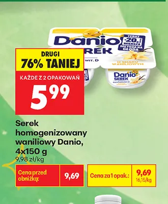 Serek homogenizowany waniliowy Danio 4-pak promocja w Biedronka