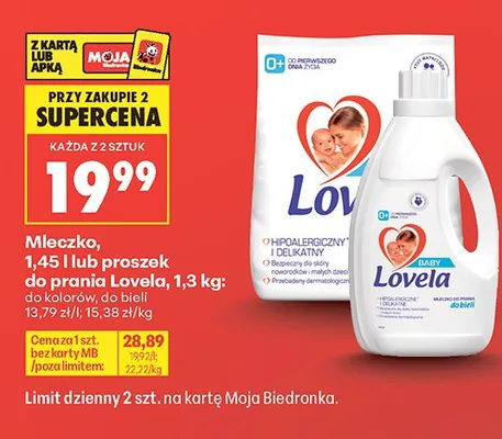 Mleczko lub proszek do prania Lovela promocja w Biedronka