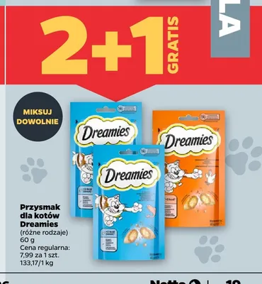 Przysmak dla kotów Dreamies z łososiem promocja w Netto