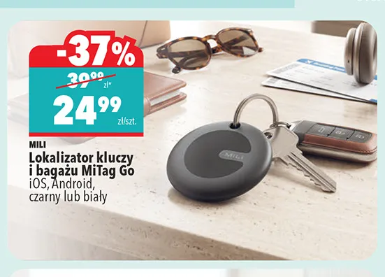 Lokalizator kluczy i bagażu Mili MiTag Go promocja w Biedronka