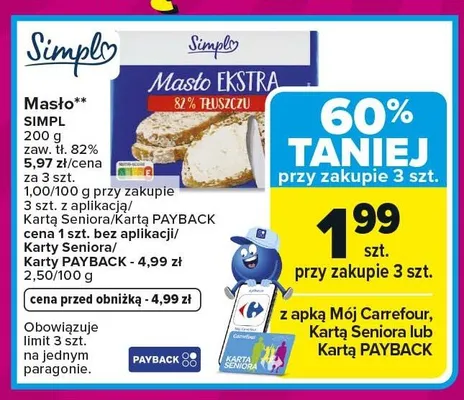 Masło SIMPL zaw. tł. 82% promocja w Carrefour Market