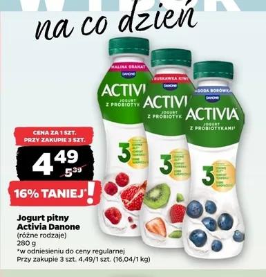 Jogurt pitny Activia Truskawka Kiwi promocja w Netto