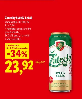 Piwo Žatecký Světlý Ležák 8-pak 500 ml promocja w Lidl