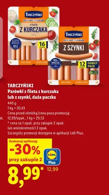 Parówki z szynki duża paczka Tarczyński promocja w Lidl