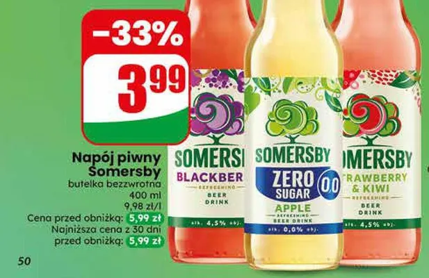 Napój piwny Somersby Strawberry & Kiwi promocja w Dino