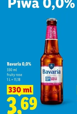 Piwo bezalkoholowe Bavaria 0,0% fruity rose promocja w Lidl