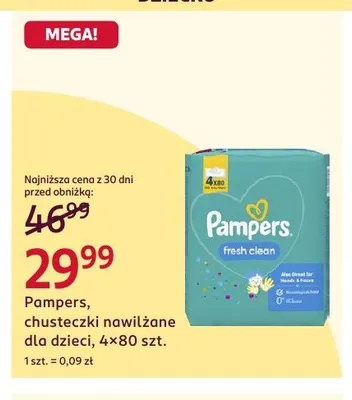 Chusteczki nawilżane dla dzieci Pampers fresh clean promocja w Rossmann