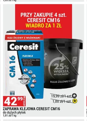 Zaprawa klejowa Ceresit CM16 do dużych płytek promocja w Merkury Market