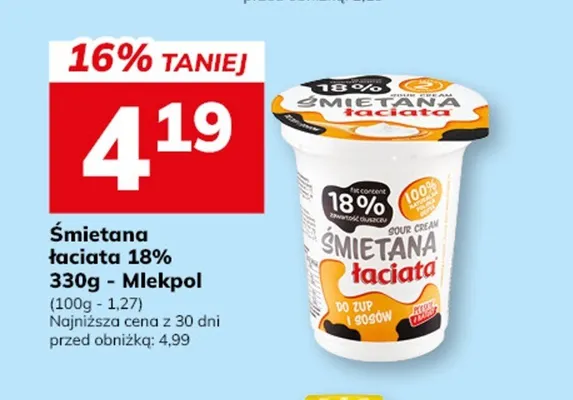 Śmietana Łaciata 18% Mlekpol promocja w Hitpol