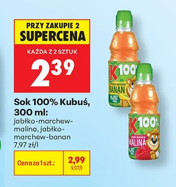 Sok 100% jabłko-marchew-banan Kubuś promocja w Biedronka