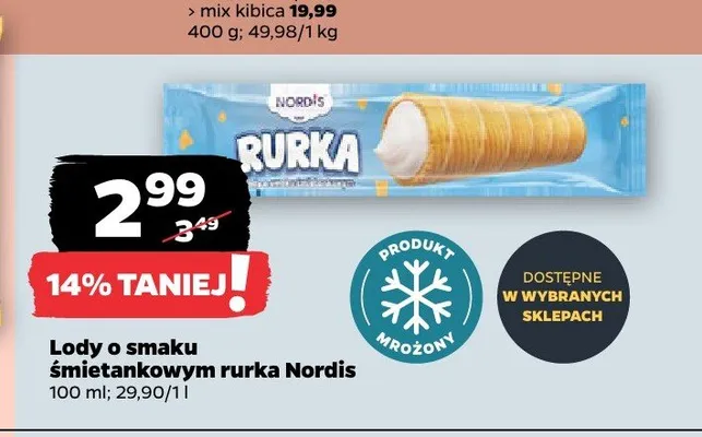 Lody o smaku śmietankowym rurka Nordis promocja w Netto