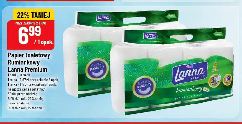 Papier toaletowy Rumiankowy Lanna Premium 8-pak promocja w POLOmarket